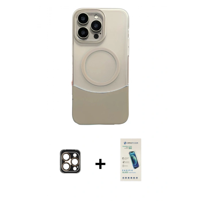 MARSİLYAN™- iPhone 16 Pro Max Kılıf Kozmos Form Özel Seri - Şeffaf Pasifik Cam Ekran Koruyucu + PVD Metal Kamera Lens - GD
