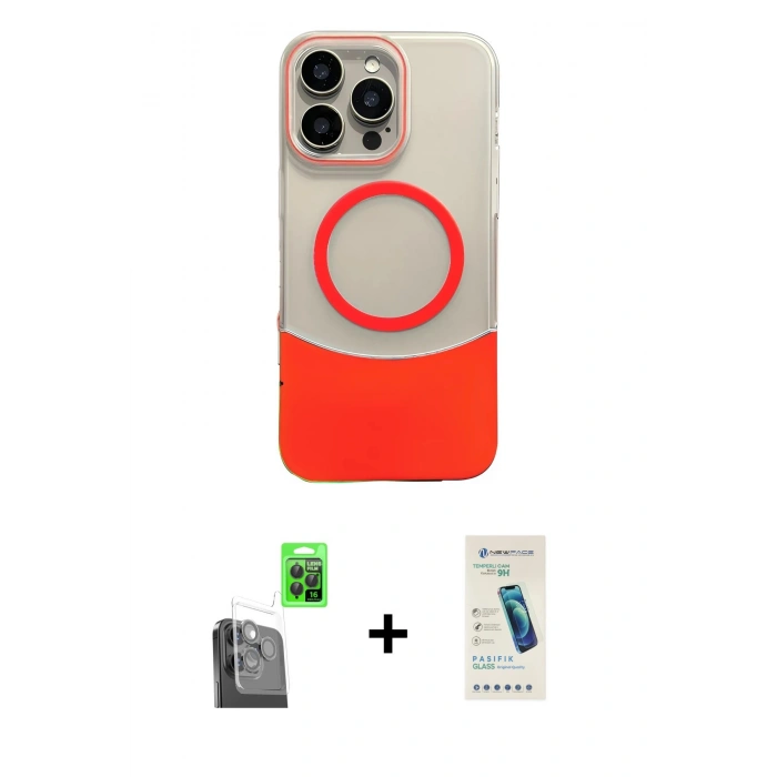 MARSİLYAN™- iPhone 16 Pro Max Kılıf Kozmos Form Özel Seri - Şeffaf Pasifik Cam Ekran Koruyucu + Raze Metal Kamera Lens - SH