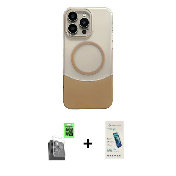 MARSİLYAN™- iPhone 16 Pro Max Kılıf Kozmos Form Özel Seri - Şeffaf Pasifik Cam Ekran Koruyucu + Raze Metal Kamera Lens - SH