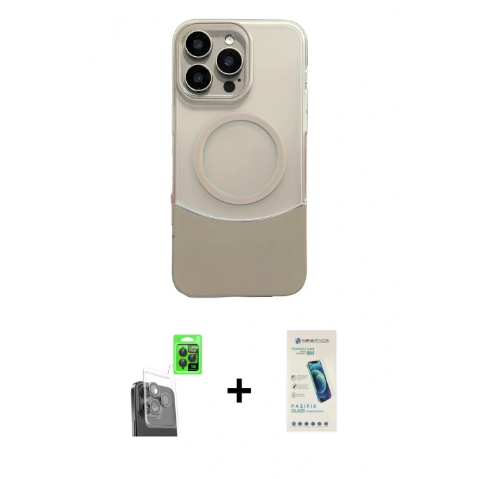 MARSİLYAN™- iPhone 16 Pro Max Kılıf Kozmos Form Özel Seri - Şeffaf Pasifik Cam Ekran Koruyucu + Raze Metal Kamera Lens - SH