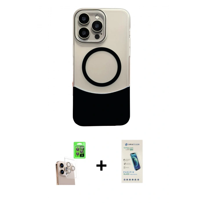 MARSİLYAN™- iPhone 16 Pro Max Kılıf Kozmos Form Özel Seri - Şeffaf Pasifik Cam Ekran Koruyucu + Raze Metal Kamera Lens - NLGY
