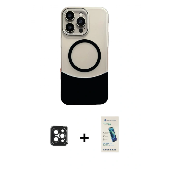 MARSİLYAN™- iPhone 16 Pro Max Kılıf Kozmos Form Özel Seri - Şeffaf Pasifik Cam Ekran Koruyucu + PVD Metal Kamera Lens - SH