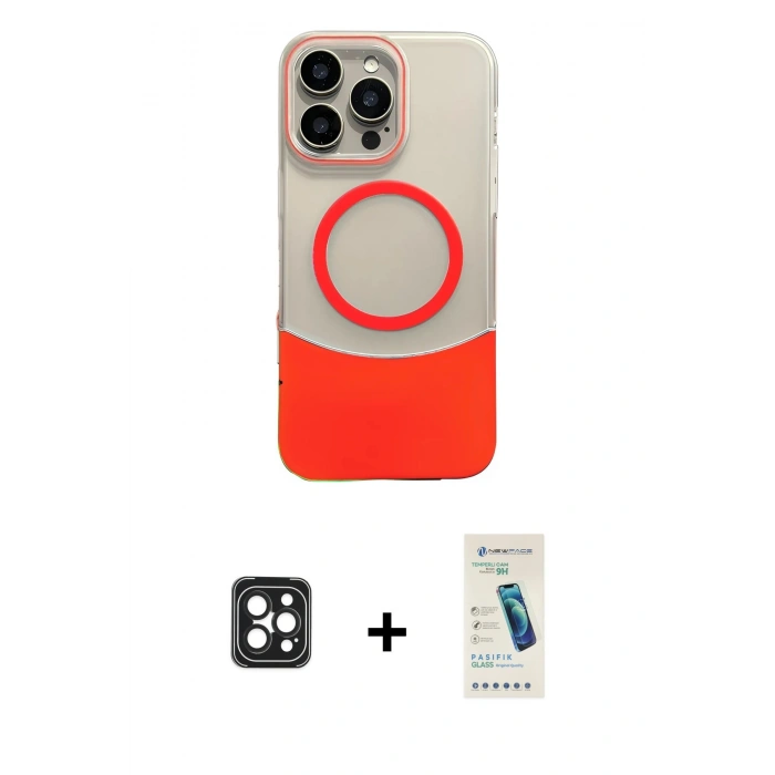 MARSİLYAN™- iPhone 16 Pro Max Kılıf Kozmos Form Özel Seri - Şeffaf Pasifik Cam Ekran Koruyucu + PVD Metal Kamera Lens - SH