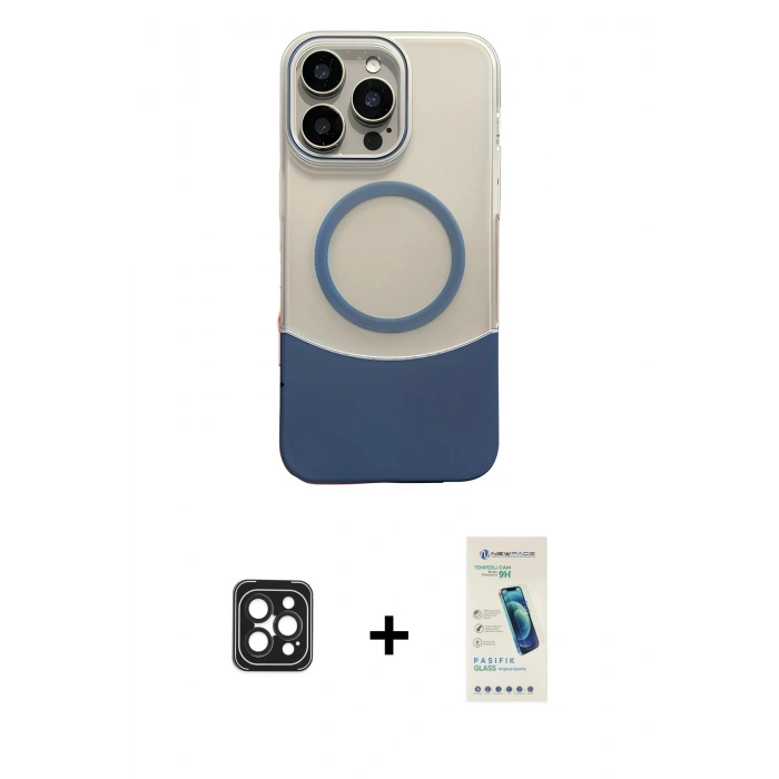 MARSİLYAN™- iPhone 16 Pro Max Kılıf Kozmos Form Özel Seri - Şeffaf Pasifik Cam Ekran Koruyucu + PVD Metal Kamera Lens - SH