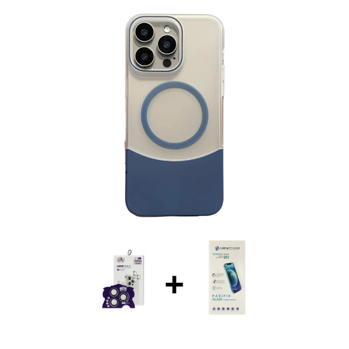 MARSİLYAN™- iPhone 16 Pro Max Kılıf Kozmos Form Özel Seri - Şeffaf Pasifik Cam Ekran Koruyucu + Titanyum Gri Bilvis Titan Kamera Lens