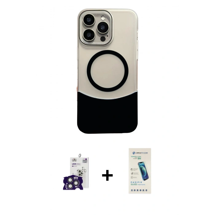 MARSİLYAN™- iPhone 16 Pro Max Kılıf Kozmos Form Özel Seri - Şeffaf Pasifik Cam Ekran Koruyucu + Titanyum Gri Bilvis Titan Kamera Lens