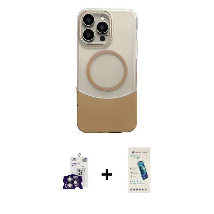 MARSİLYAN™- iPhone 16 Pro Max Kılıf Kozmos Form Özel Seri - Şeffaf Pasifik Cam Ekran Koruyucu + Titanyum Gri Bilvis Titan Kamera Lens