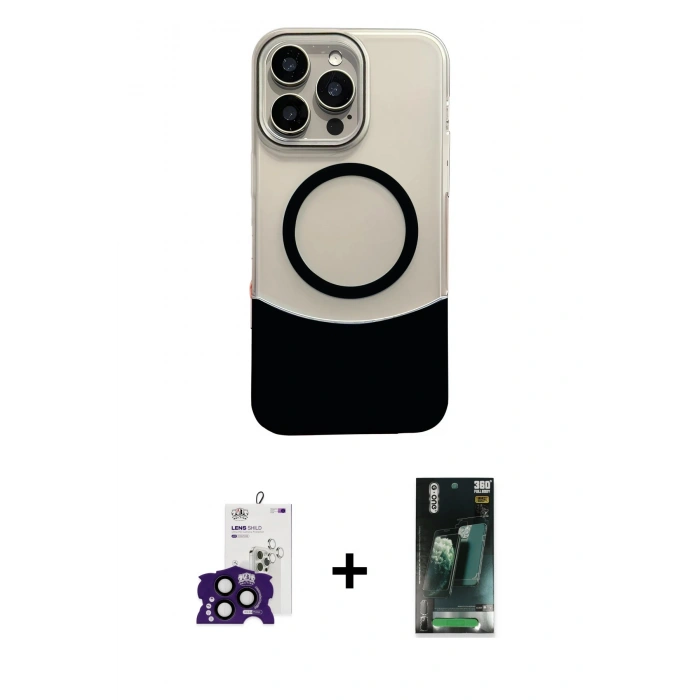 MARSİLYAN™- iPhone 16 Pro Max Kılıf Kozmos Form Özel Seri - Siyah 360 Mat Full Body Arka Koruyucu + Bilvis Titan Kamera Lens - SH