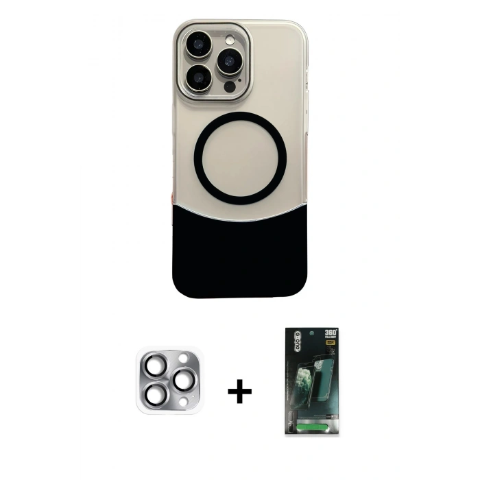 MARSİLYAN™- iPhone 16 Pro Max Kılıf Kozmos Form Özel Seri - Siyah 360 Mat Full Body Arka Koruyucu + Pers Alüminyum Kamera Lens - GI