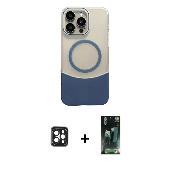 MARSİLYAN™- iPhone 16 Pro Max Kılıf Kozmos Form Özel Seri - Siyah 360 Mat Full Body Arka Koruyucu + PVD Metal Kamera Lens - SH