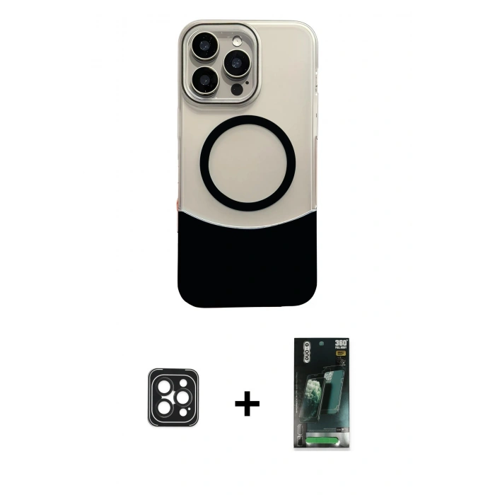 MARSİLYAN™- iPhone 16 Pro Max Kılıf Kozmos Form Özel Seri - Siyah 360 Mat Full Body Arka Koruyucu + PVD Metal Kamera Lens - SH