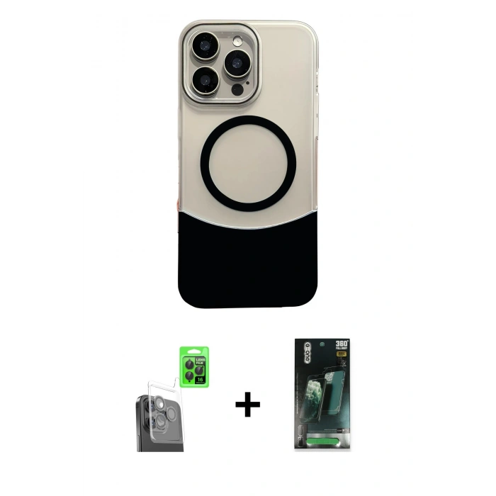 MARSİLYAN™- iPhone 16 Pro Max Kılıf Kozmos Form Özel Seri - Siyah 360 Mat Full Body Arka Koruyucu + Raze Metal Kamera Lens - SH