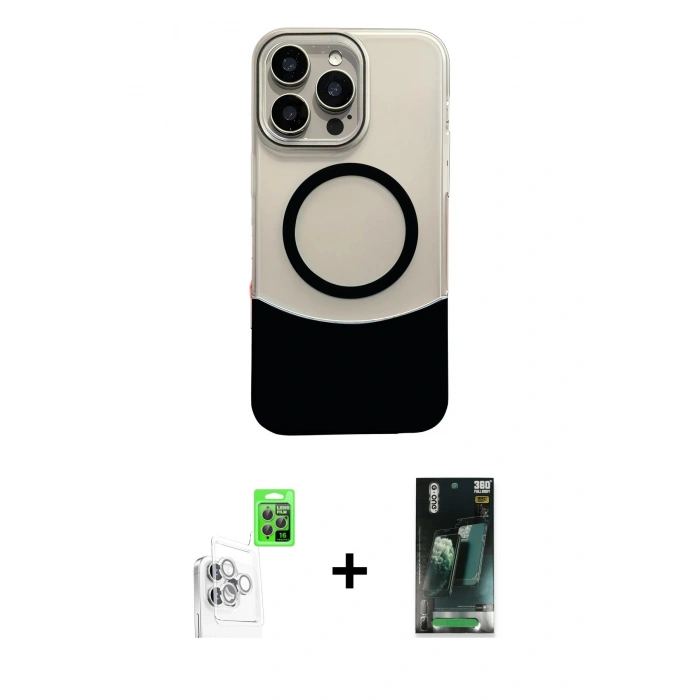 MARSİLYAN™- iPhone 16 Pro Max Kılıf Kozmos Form Özel Seri - Siyah 360 Mat Full Body Arka Koruyucu + Raze Metal Kamera Lens - BZ