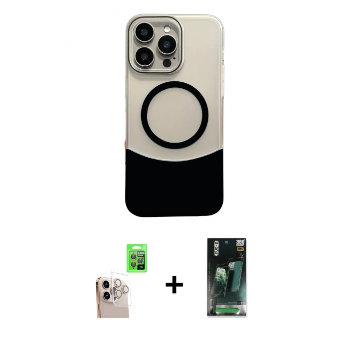 MARSİLYAN™- iPhone 16 Pro Max Kılıf Kozmos Form Özel Seri - Siyah 360 Mat Full Body Arka Koruyucu + Raze Metal Kamera Lens - NLGY