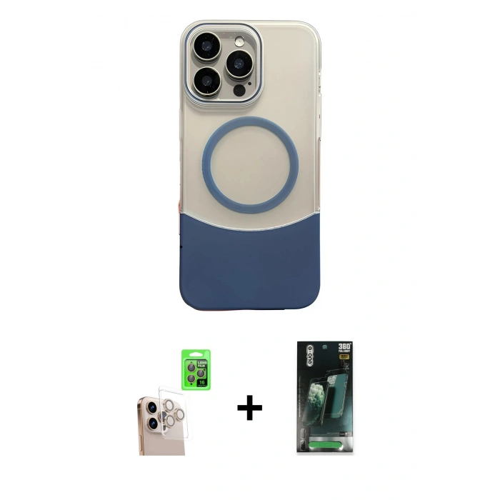 MARSİLYAN™- iPhone 16 Pro Max Kılıf Kozmos Form Özel Seri - Siyah 360 Mat Full Body Arka Koruyucu + Raze Metal Kamera Lens - NLGY