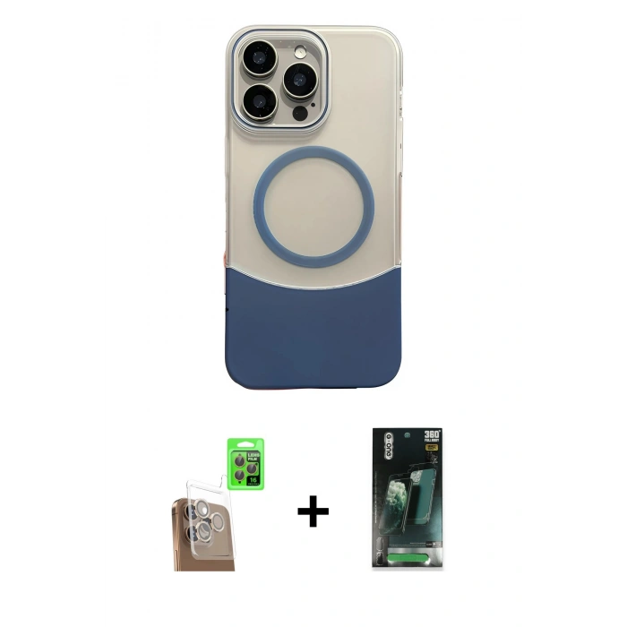 MARSİLYAN™- iPhone 16 Pro Max Kılıf Kozmos Form Özel Seri - Siyah 360 Mat Full Body Arka Koruyucu + Raze Metal Kamera Lens - CLTM