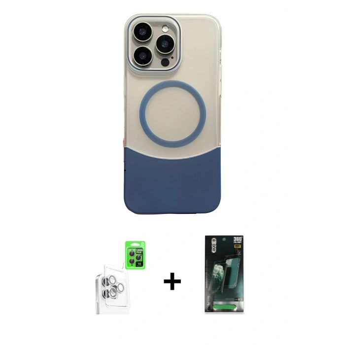 MARSİLYAN™- iPhone 16 Pro Max Kılıf Kozmos Form Özel Seri - Siyah 360 Mat Full Body Arka Koruyucu + Raze Metal Kamera Lens - BZ