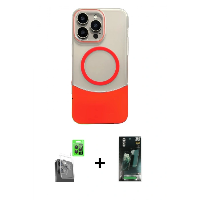 MARSİLYAN™- iPhone 16 Pro Max Kılıf Kozmos Form Özel Seri - Siyah 360 Mat Full Body Arka Koruyucu + Raze Metal Kamera Lens - SH