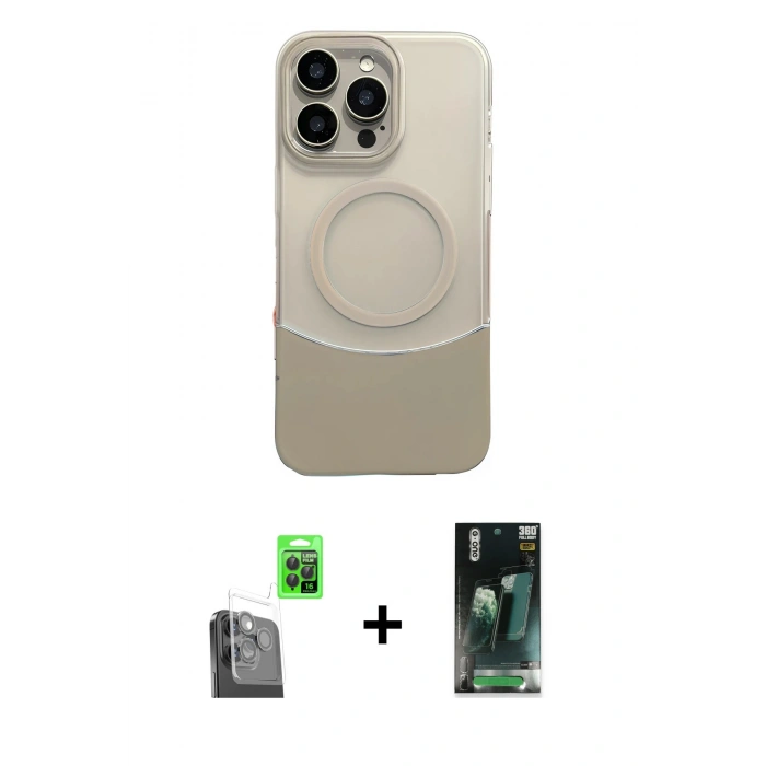 MARSİLYAN™- iPhone 16 Pro Max Kılıf Kozmos Form Özel Seri - Siyah 360 Mat Full Body Arka Koruyucu + Raze Metal Kamera Lens - SH