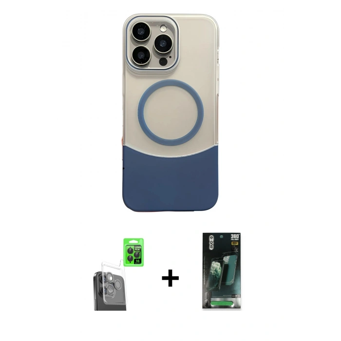 MARSİLYAN™- iPhone 16 Pro Max Kılıf Kozmos Form Özel Seri - Siyah 360 Mat Full Body Arka Koruyucu + Raze Metal Kamera Lens - SH