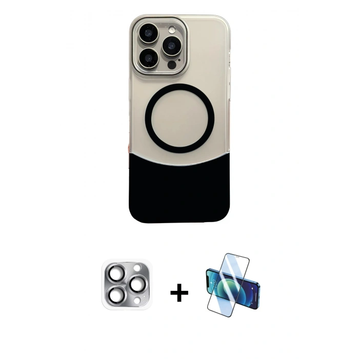 MARSİLYAN™- iPhone 16 Pro Max Kılıf Kozmos Form Özel Seri - Siyah 3D Antistatik Cam Ekran Koruyucu + Pers Alüminyum Kamera Lens - GI