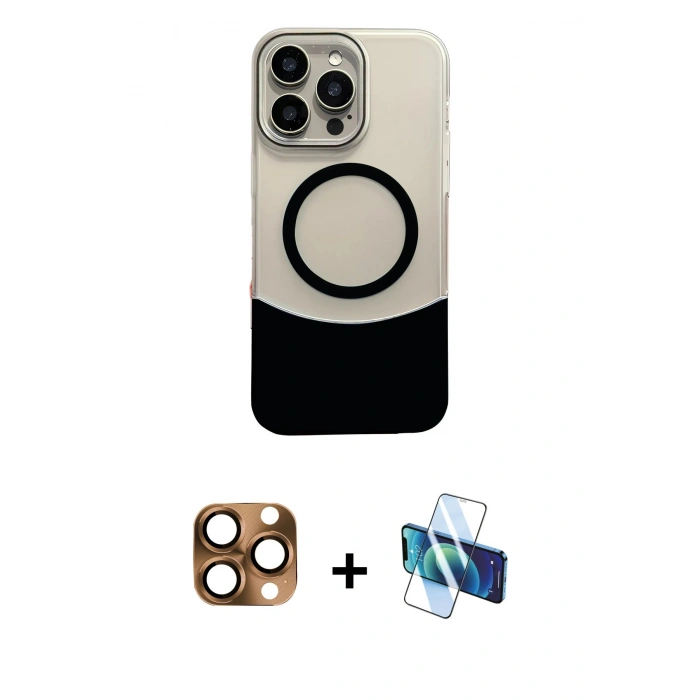 MARSİLYAN™- iPhone 16 Pro Max Kılıf Kozmos Form Özel Seri - Siyah 3D Antistatik Cam Ekran Koruyucu + Pers Alüminyum Kamera Lens - CLTM