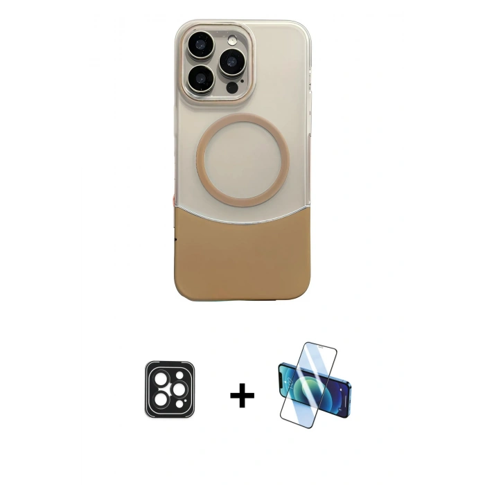MARSİLYAN™- iPhone 16 Pro Max Kılıf Kozmos Form Özel Seri - Siyah 3D Antistatik Cam Ekran Koruyucu + PVD Metal Kamera Lens - SH