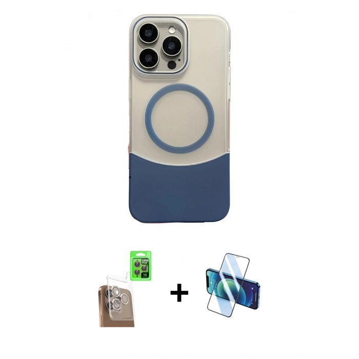 MARSİLYAN™- iPhone 16 Pro Max Kılıf Kozmos Form Özel Seri - Siyah 3D Antistatik Cam Ekran Koruyucu + Raze Metal Kamera Lens - CLTM