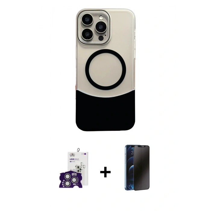 MARSİLYAN™- iPhone 16 Pro Max Kılıf Kozmos Form Özel Seri - Siyah 3D Antistatik Hayalet Cam Ekran Koruyucu + Bilvis Titan Kamera Lens - GS