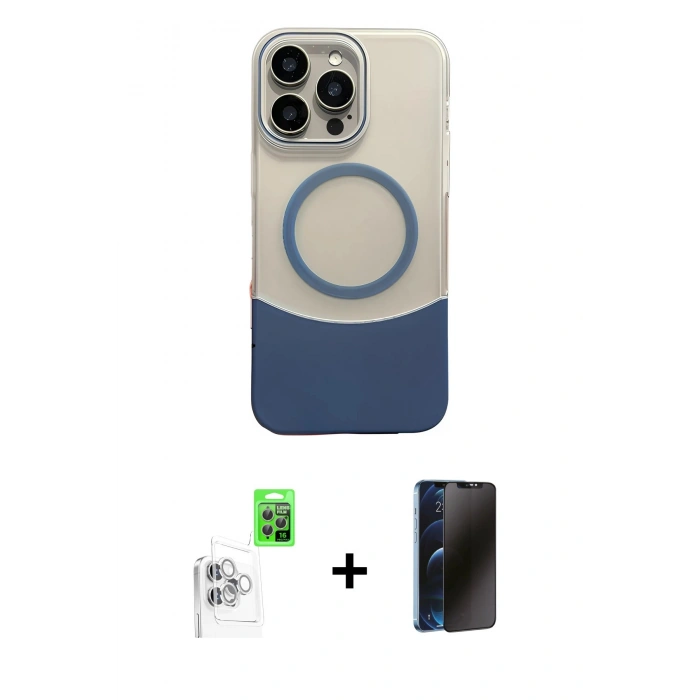 MARSİLYAN™- iPhone 16 Pro Max Kılıf Kozmos Form Özel Seri - Siyah 3D Antistatik Hayalet Cam Ekran Koruyucu + Raze Metal Kamera Lens - BZ