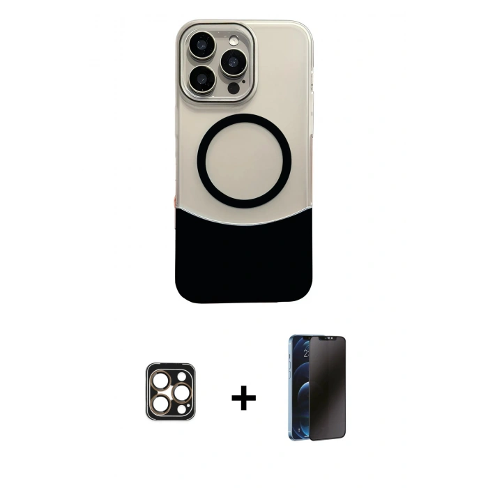 MARSİLYAN™- iPhone 16 Pro Max Kılıf Kozmos Form Özel Seri - Siyah 3D Antistatik Hayalet Cam Ekran Koruyucu + PVD Metal Kamera Lens - GD