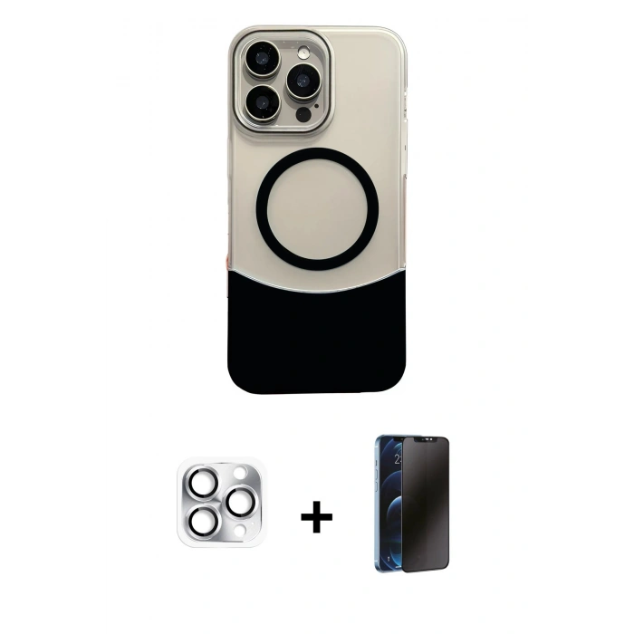 MARSİLYAN™- iPhone 16 Pro Max Kılıf Kozmos Form Özel Seri - Siyah 3D Antistatik Hayalet Cam Ekran Koruyucu + Pers Alüminyum Kamera Lens - GS