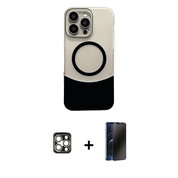 MARSİLYAN™- iPhone 16 Pro Max Kılıf Kozmos Form Özel Seri - Siyah 3D Antistatik Hayalet Cam Ekran Koruyucu + PVD Metal Kamera Lens - GS