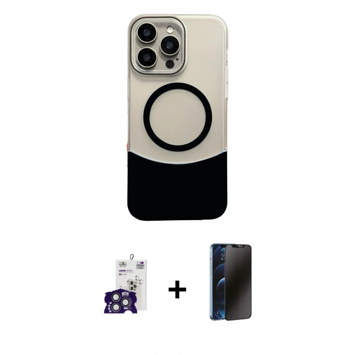 MARSİLYAN™- iPhone 16 Pro Max Kılıf Kozmos Form Özel Seri - Siyah 3D Antistatik Hayalet Cam Ekran Koruyucu + Bilvis Titan Kamera Lens - TMGI