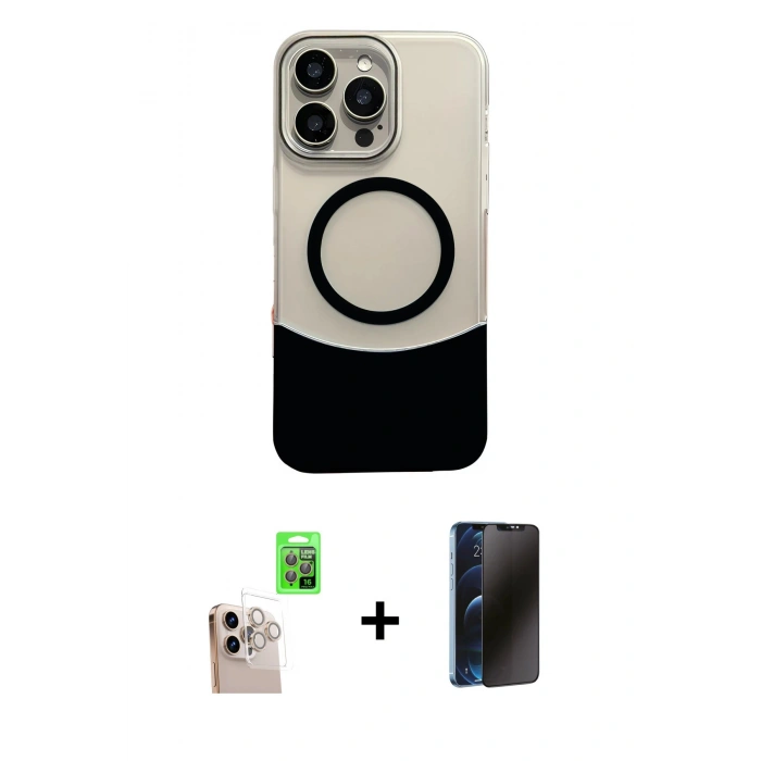 MARSİLYAN™- iPhone 16 Pro Max Kılıf Kozmos Form Özel Seri - Siyah 3D Antistatik Hayalet Cam Ekran Koruyucu + Raze Metal Kamera Lens - NLGY