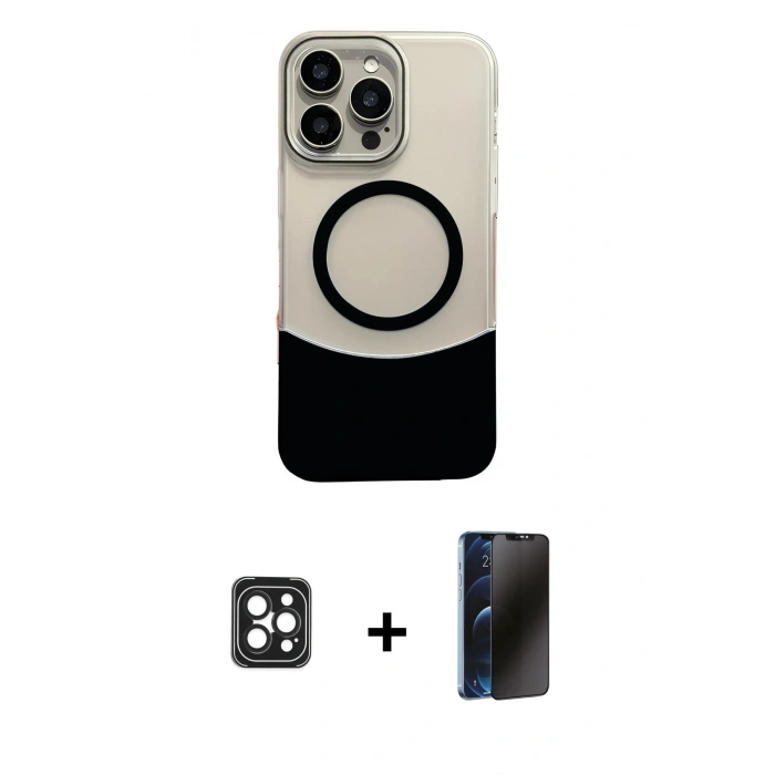 MARSİLYAN™- iPhone 16 Pro Max Kılıf Kozmos Form Özel Seri - Siyah 3D Antistatik Hayalet Cam Ekran Koruyucu + PVD Metal Kamera Lens - SH