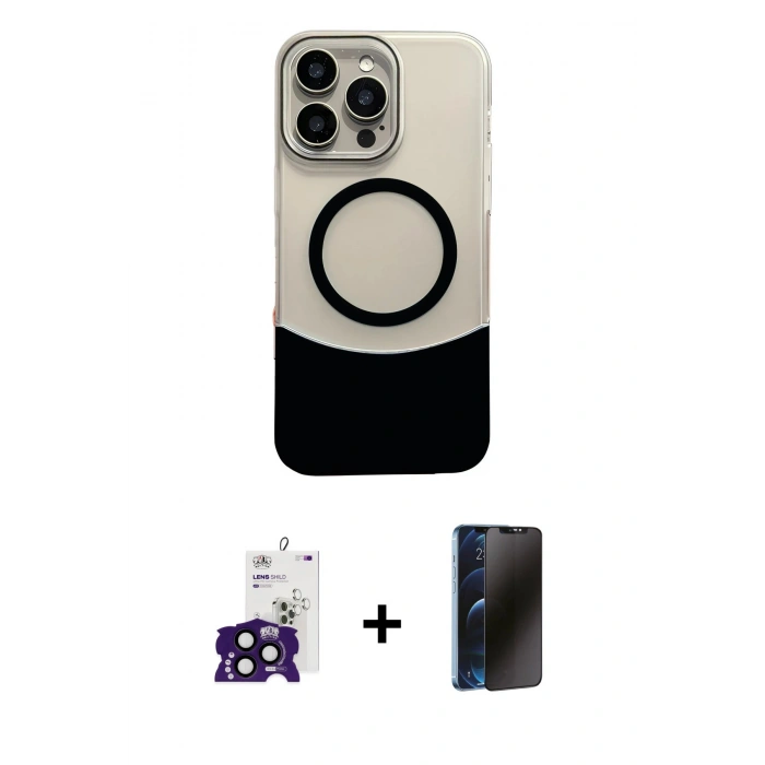 MARSİLYAN™- iPhone 16 Pro Max Kılıf Kozmos Form Özel Seri - Siyah 3D Antistatik Hayalet Cam Ekran Koruyucu + Bilvis Titan Kamera Lens - SH