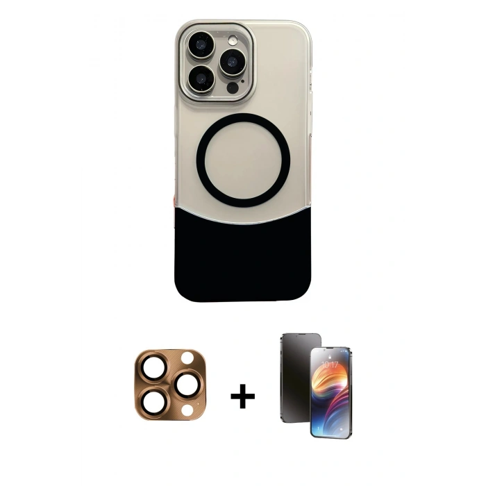 MARSİLYAN™- iPhone 16 Pro Max Kılıf Kozmos Form Özel Seri - Siyah 3D Antistatik Mat Seramik Nano Ekran Koruyucu + Pers Alüminyum Kamera Lens - CLTM