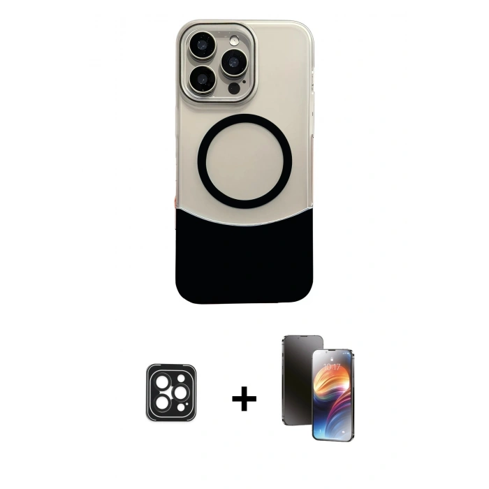 MARSİLYAN™- iPhone 16 Pro Max Kılıf Kozmos Form Özel Seri - Siyah 3D Antistatik Mat Seramik Nano Ekran Koruyucu + PVD Metal Kamera Lens - SH