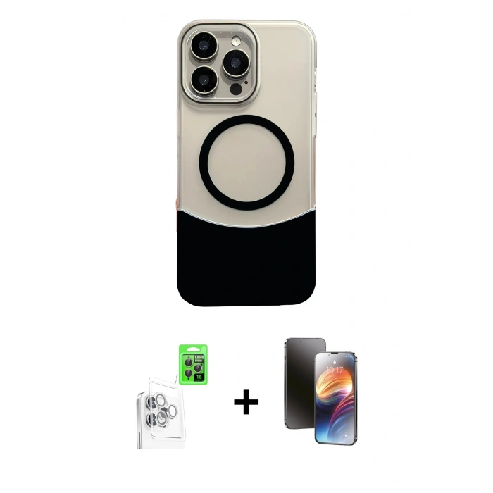 MARSİLYAN™- iPhone 16 Pro Max Kılıf Kozmos Form Özel Seri - Siyah 3D Antistatik Mat Seramik Nano Ekran Koruyucu + Raze Metal Kamera Lens - BZ
