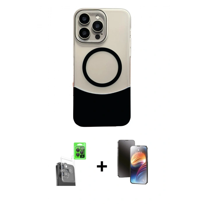 MARSİLYAN™- iPhone 16 Pro Max Kılıf Kozmos Form Özel Seri - Siyah 3D Antistatik Mat Seramik Nano Ekran Koruyucu + Raze Metal Kamera Lens - SH
