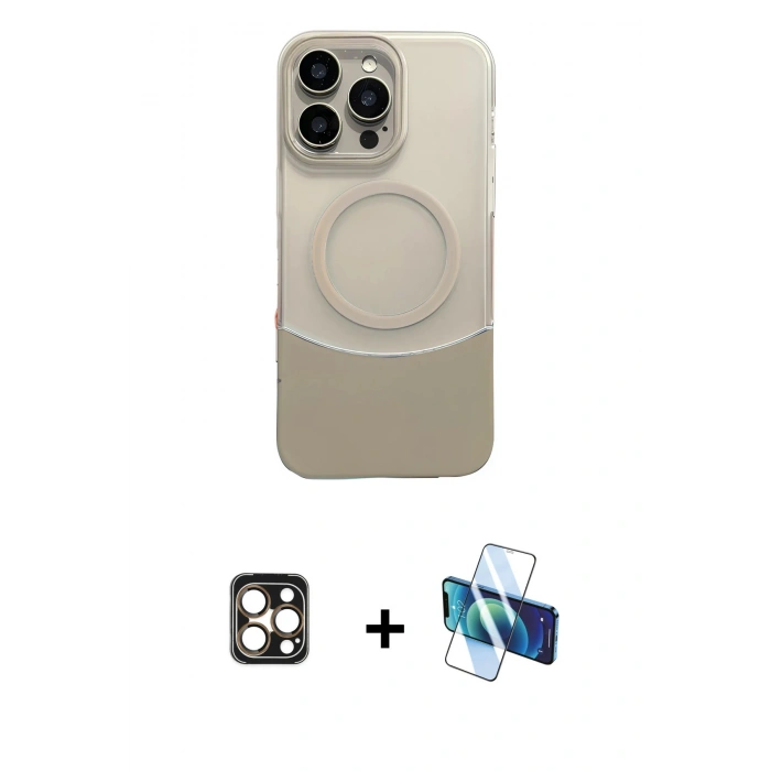 MARSİLYAN™- iPhone 16 Pro Max Kılıf Kozmos Form Özel Seri - Siyah 3D Antistatik Seramik Nano Ekran Koruyucu + Gold PVD Metal Kamera Lens