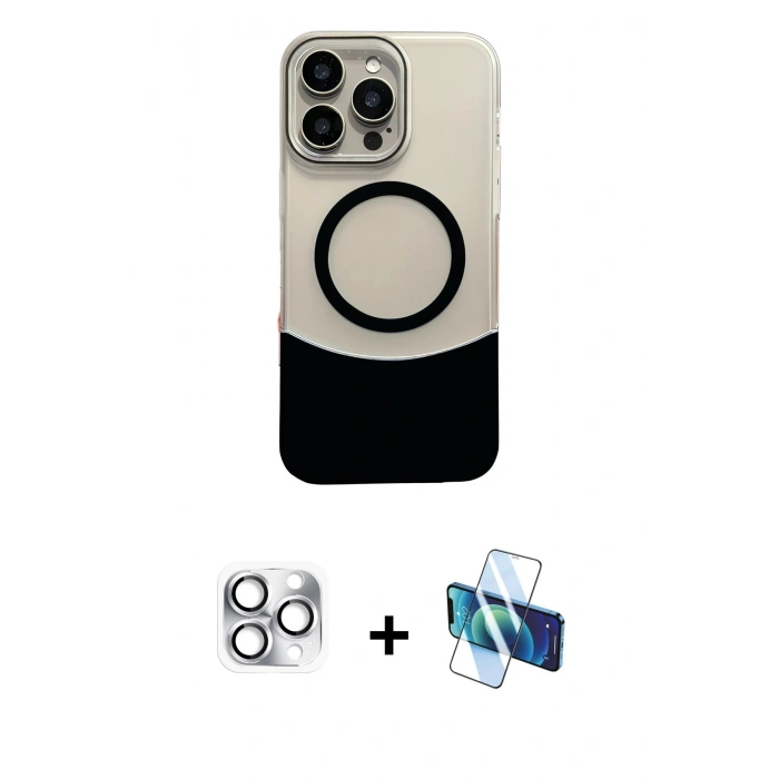 MARSİLYAN™- iPhone 16 Pro Max Kılıf Kozmos Form Özel Seri - Siyah 3D Antistatik Seramik Nano Ekran Koruyucu + Pers Alüminyum Kamera Lens - GS