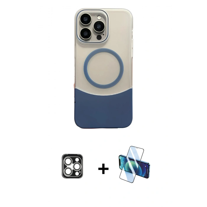 MARSİLYAN™- iPhone 16 Pro Max Kılıf Kozmos Form Özel Seri - Siyah 3D Antistatik Seramik Nano Ekran Koruyucu + Gümüş PVD Metal Kamera Lens