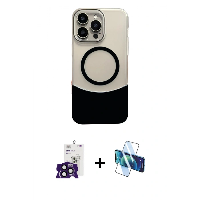 MARSİLYAN™- iPhone 16 Pro Max Kılıf Kozmos Form Özel Seri - Siyah 3D Antistatik Seramik Nano Ekran Koruyucu + Bilvis Titan Kamera Lens - SH