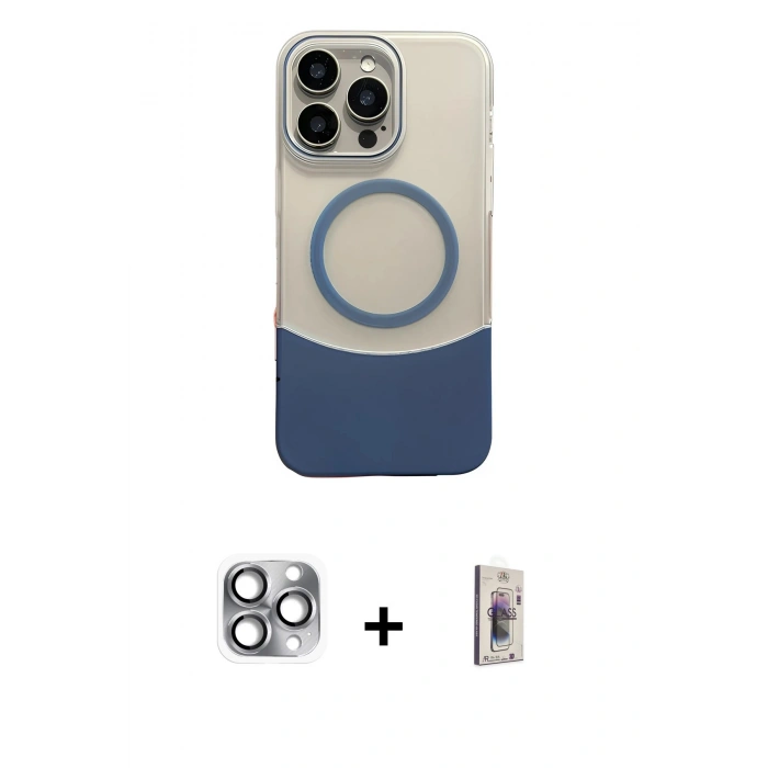 MARSİLYAN™- iPhone 16 Pro Max Kılıf Kozmos Form Özel Seri - Siyah Bilvis 3D Cam Ekran Koruyucu + Gri Pers Alüminyum Kamera Lens