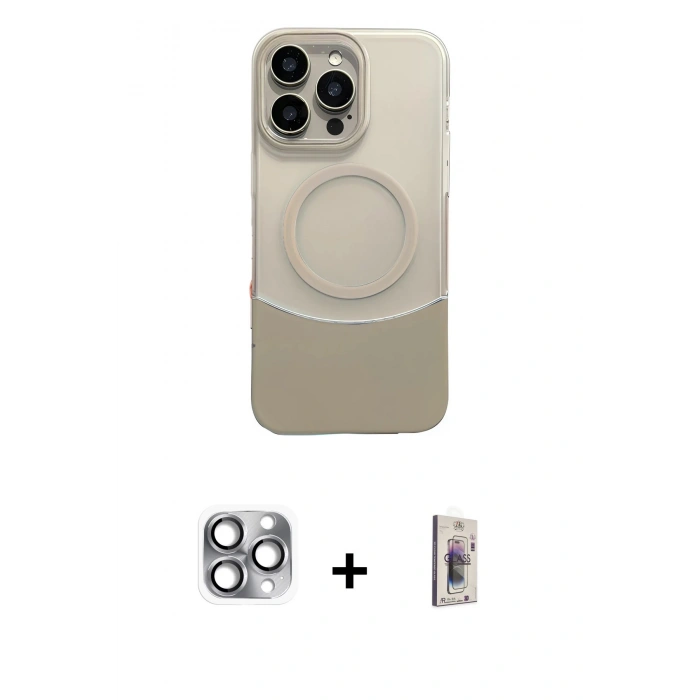 MARSİLYAN™- iPhone 16 Pro Max Kılıf Kozmos Form Özel Seri - Siyah Bilvis 3D Cam Ekran Koruyucu + Gri Pers Alüminyum Kamera Lens