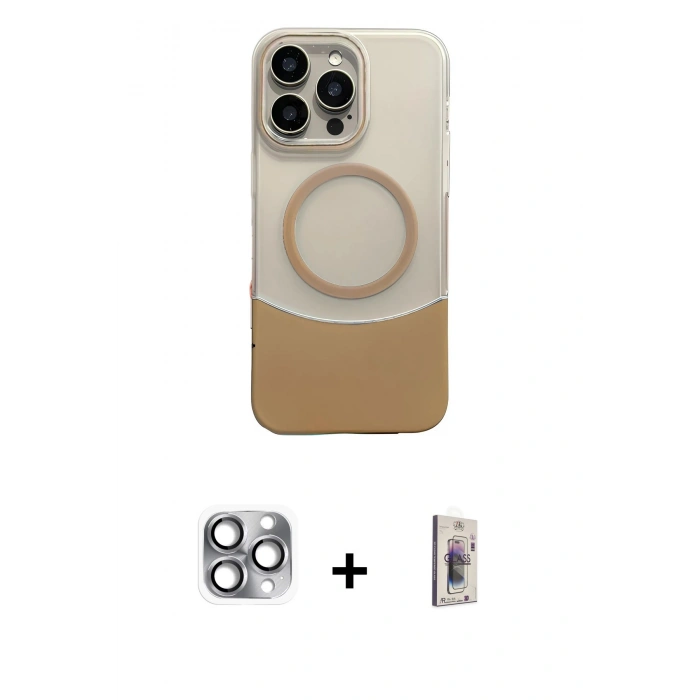 MARSİLYAN™- iPhone 16 Pro Max Kılıf Kozmos Form Özel Seri - Siyah Bilvis 3D Cam Ekran Koruyucu + Gri Pers Alüminyum Kamera Lens