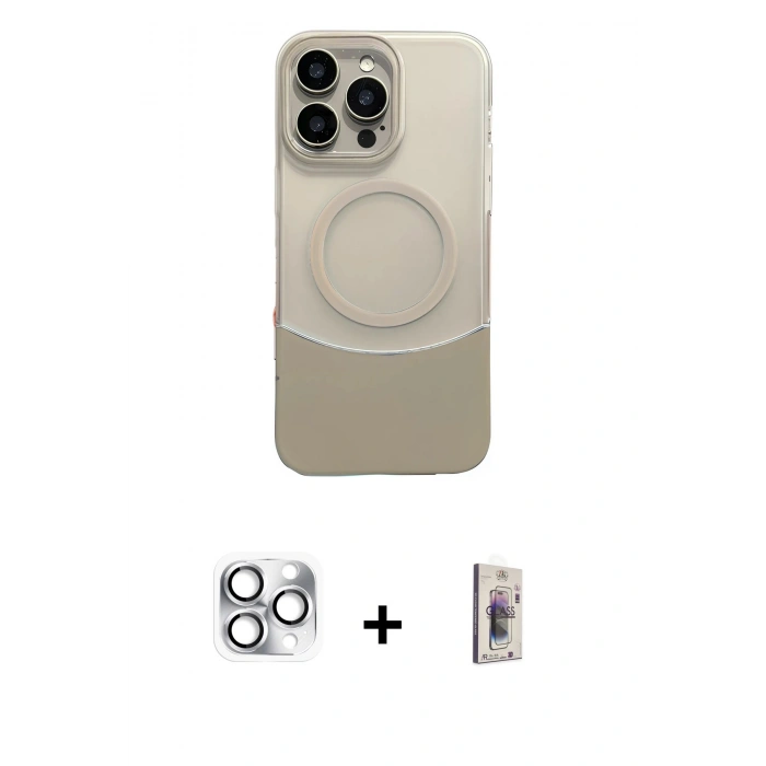 MARSİLYAN™- iPhone 16 Pro Max Kılıf Kozmos Form Özel Seri - Siyah Bilvis 3D Cam Ekran Koruyucu + Gümüş Pers Alüminyum Kamera Lens