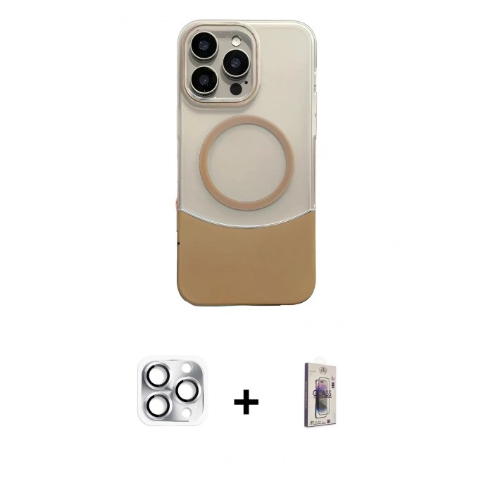 MARSİLYAN™- iPhone 16 Pro Max Kılıf Kozmos Form Özel Seri - Siyah Bilvis 3D Cam Ekran Koruyucu + Gümüş Pers Alüminyum Kamera Lens